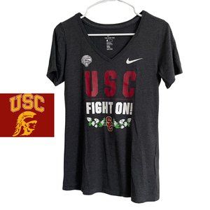 Nike USC Fight On Women's Gray V-neck Shirt Athletic Cut 2017 Cotton Bowl Size S